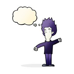 cartoon vampire man with thought bubble