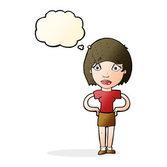 cartoon worried woman with thought bubble