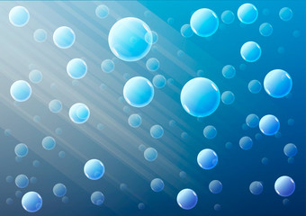 Vector illustration. The bubbles in the water in the sun rays.