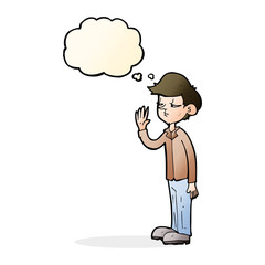 cartoon arrogant boy with thought bubble