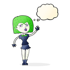 cartoon pretty vampire girl with thought bubble