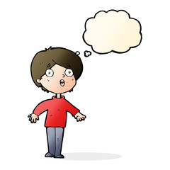 cartoon surprised man with thought bubble