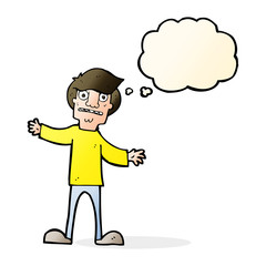cartoon surprised man with thought bubble