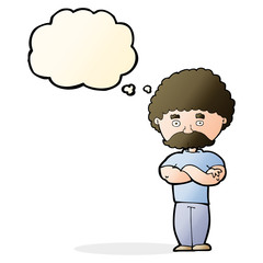 cartoon dad with folded arms with thought bubble