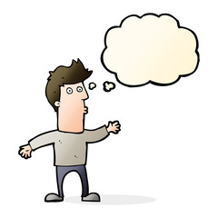 cartoon surprised man with thought bubble