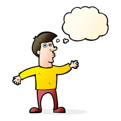 cartoon worried man with thought bubble