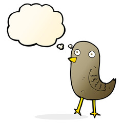funny cartoon bird with thought bubble
