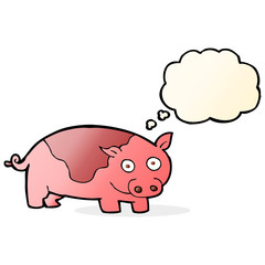 cartoon pig with thought bubble