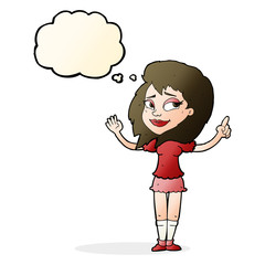 cartoon woman with idea with thought bubble