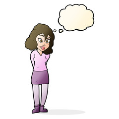 cartoon confused woman with thought bubble