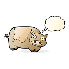 cartoon pig with thought bubble