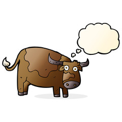 cartoon cow with thought bubble