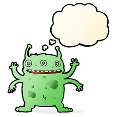cartoon alien monster with thought bubble