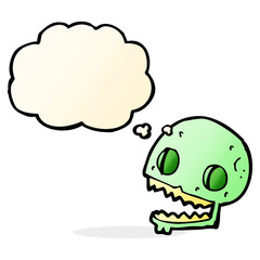 cartoon spooky skull with thought bubble