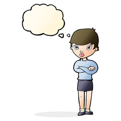 cartoon annoyed woman with thought bubble