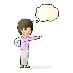 cartoon woman pointing with thought bubble