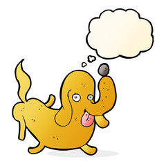 cartoon dog sticking out tongue with thought bubble