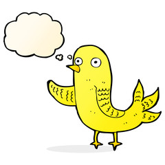 cartoon waving bird  with thought bubble