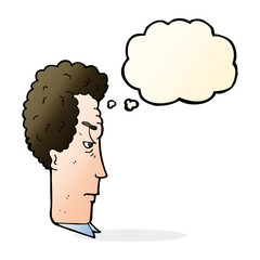 cartoon annoyed man with thought bubble