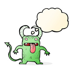 cartoon little devil with thought bubble