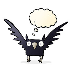 cartoon spooky bird with thought bubble