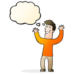 cartoon excited man with thought bubble