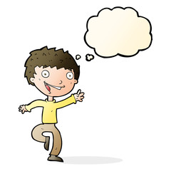 cartoon excited boy with thought bubble