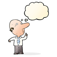 cartoon bald man asking question with thought bubble