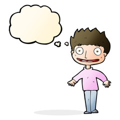 cartoon excited boy with thought bubble