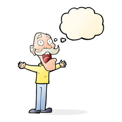 cartoon stressed old man with thought bubble