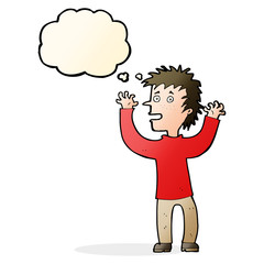 cartoon excited boy with thought bubble