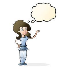 cartoon pretty waitress with thought bubble