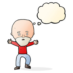 cartoon panicking old man with thought bubble
