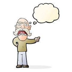 cartoon angry old man with thought bubble