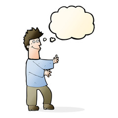 cartoon happy man with thought bubble