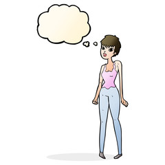 cartoon pretty woman  with thought bubble
