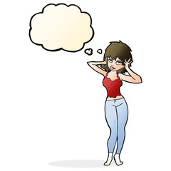 cartoon pretty woman with thought bubble