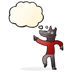 cartoon wolf man with thought bubble