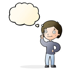 cartoon boy with idea with thought bubble