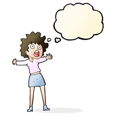 cartoon frightened woman with thought bubble