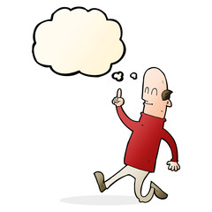cartoon bald man with idea with thought bubble