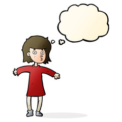cartoon nervous woman with thought bubble