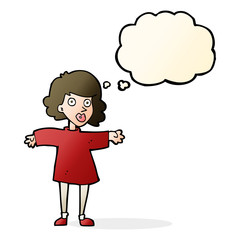 cartoon nervous woman with thought bubble