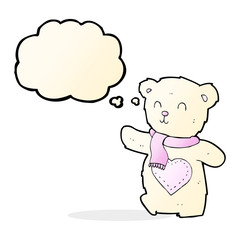 cartoon white teddy bear with love heart with thought bubble