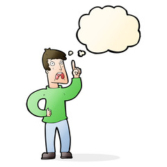cartoon man with complaint with thought bubble