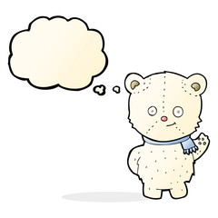 cute cartoon polar bear waving with thought bubble