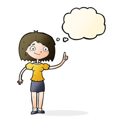 cartoon woman with idea with thought bubble