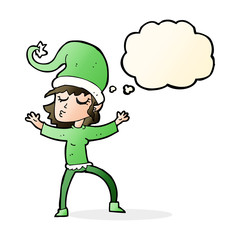 santa's helper cartoon with thought bubble