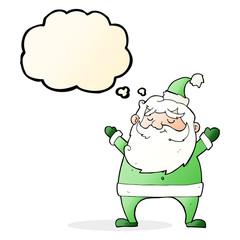 jolly santa cartoon with thought bubble