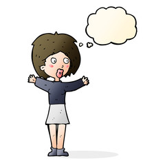 cartoon worried woman with thought bubble